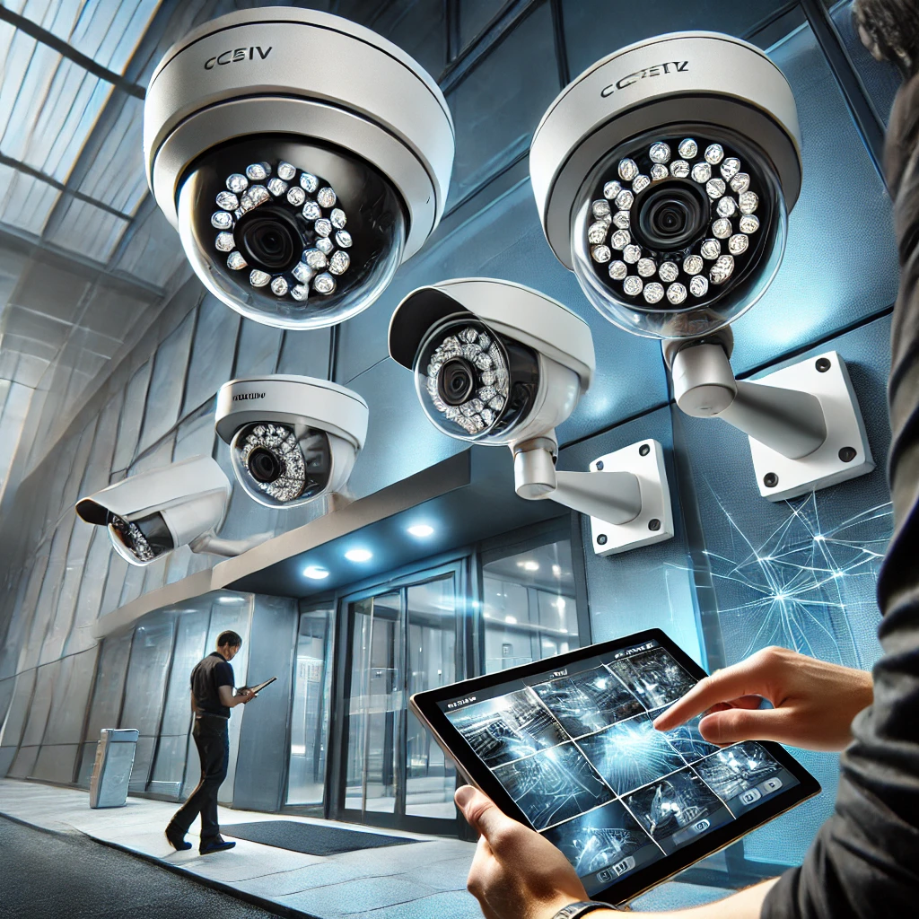 DALL·E-2025-04-13-20.11.09-A-highly-modern-CCTV-camera-system-setup-with-futuristic-design.-Features-advanced-dome-and-bullet-cameras-with-clean-white-finishes-and-sleek-black-l