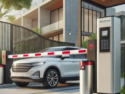 DALL·E-2025-04-13-20.15.46-A-modern-residential-vehicle-entrance-with-an-automatic-barrier-gate-pluma-vehicular.-The-image-shows-a-sleek-white-and-red-barrier-arm-raised-allo